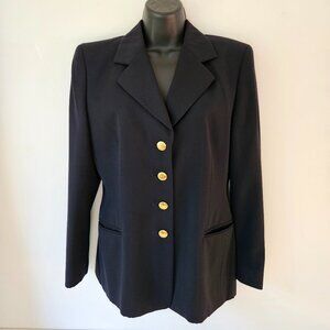 VTG 90 ESCADA Margaretha Ley Wool Blazer Navy Blue Gold Button Timeles Corporate